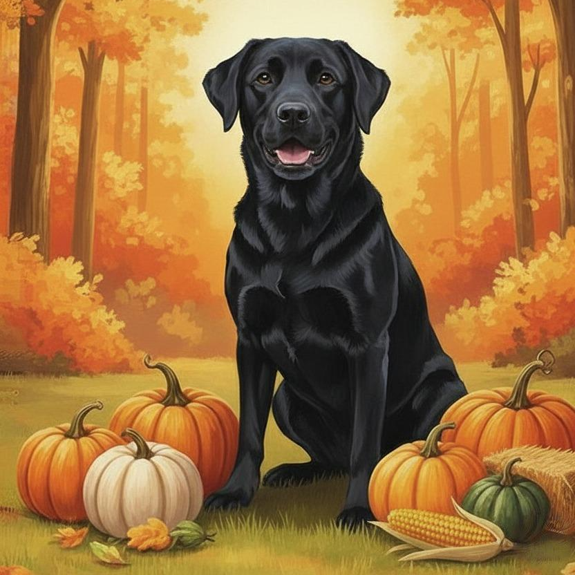 Fall Pumpkins Black Labrador Retriever Diamond Art Kit