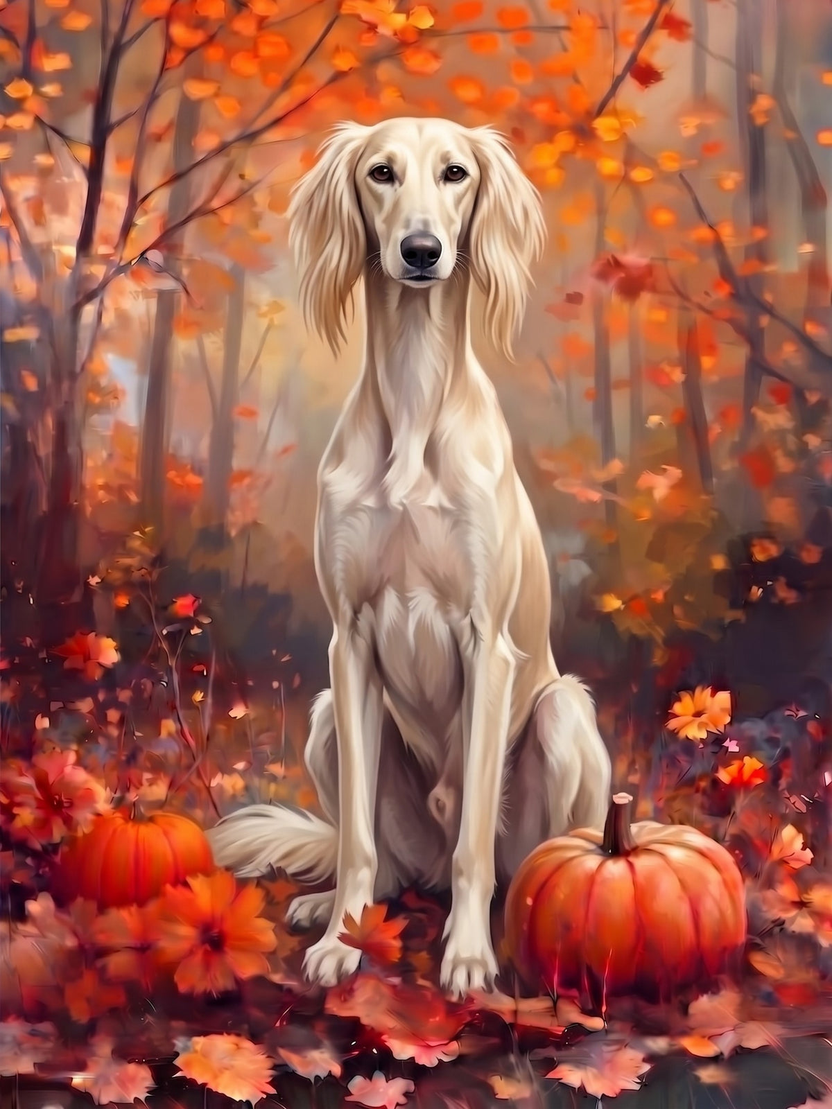 Fall Saluki With Pumpkins Diamond Art Kit