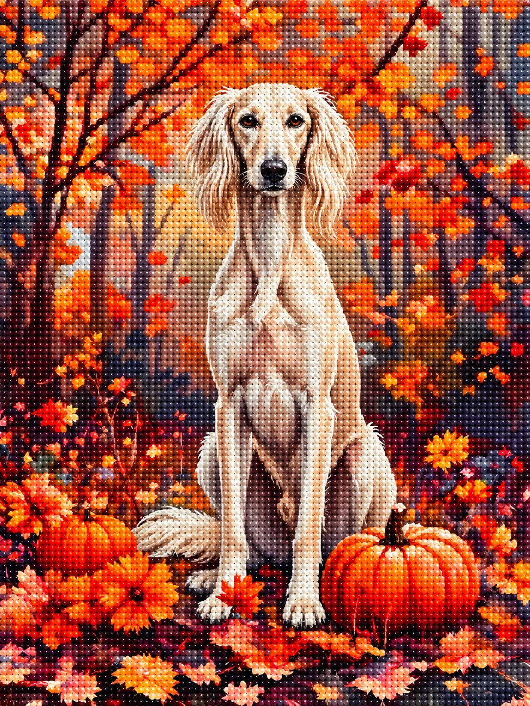 Fall Saluki With Pumpkins Diamond Art Kit