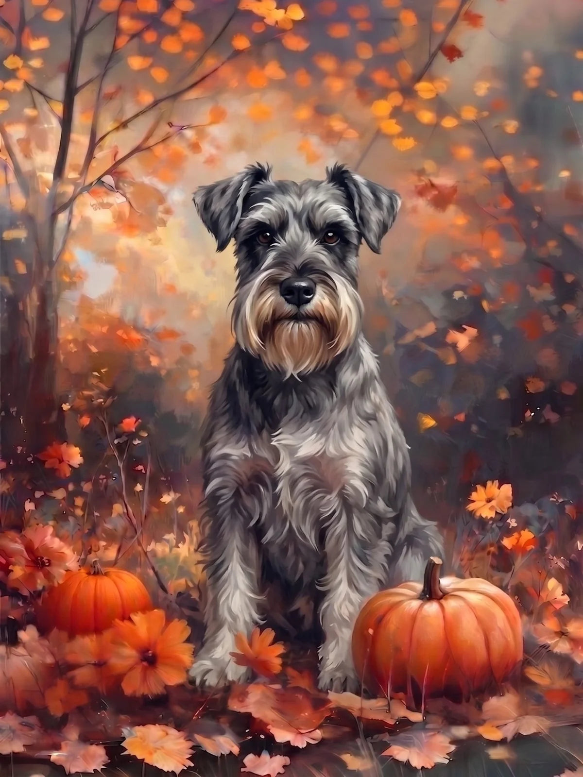 Fall Schnauzer With Pumpkins Diamond Art Kit