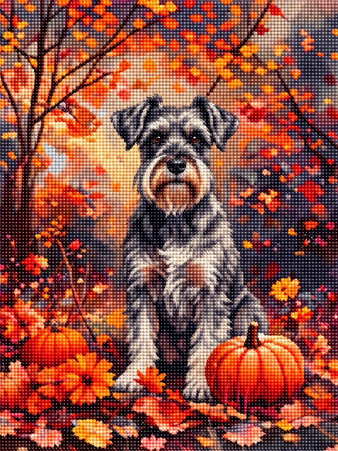 Fall Schnauzer With Pumpkins Diamond Art Kit