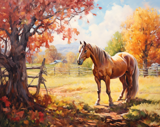 Fall Tree Horse Diamond Art Kit