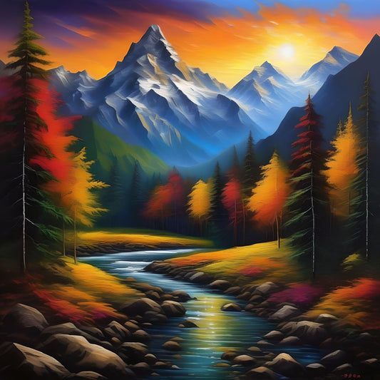 Fall Trees and Mountains Diamond Art Kit