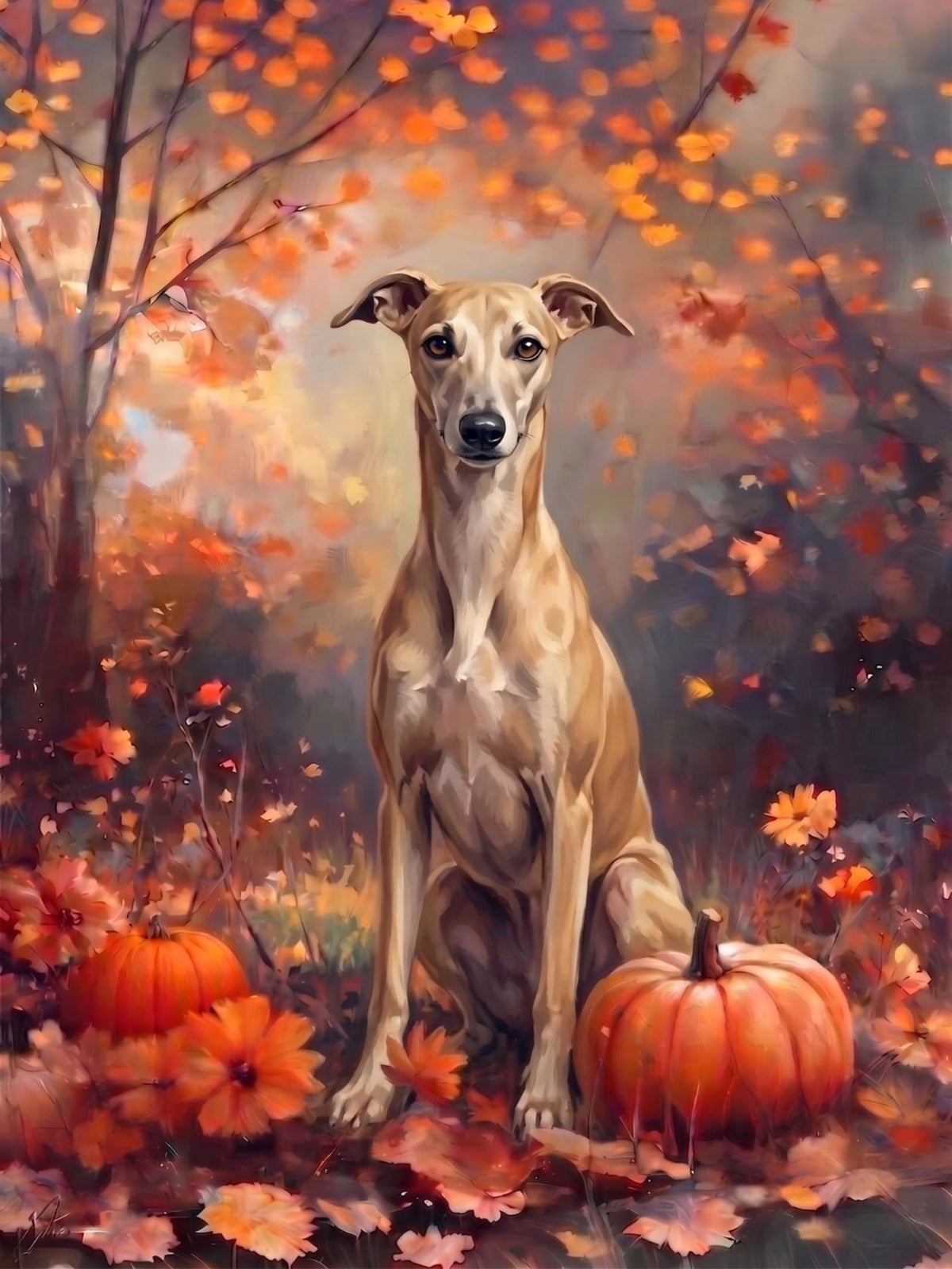 Fall Whippet With Pumpkins Diamond Art Kit