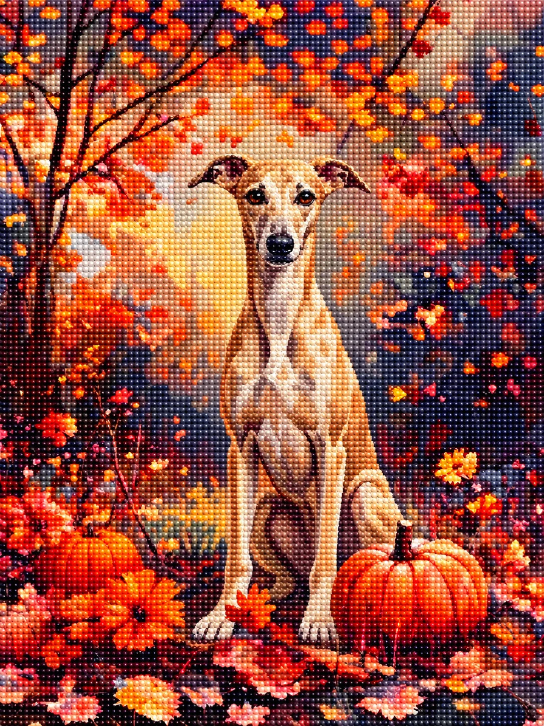 Fall Whippet With Pumpkins Diamond Art Kit