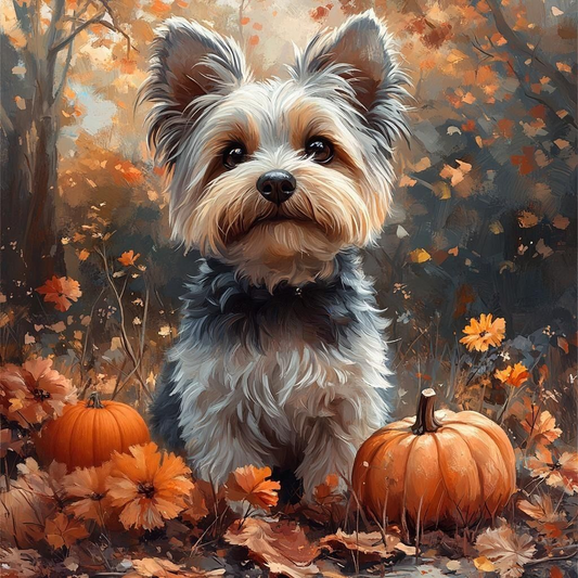 Fall Pumpkin Yorkshire Terrier Diamond Art Kit