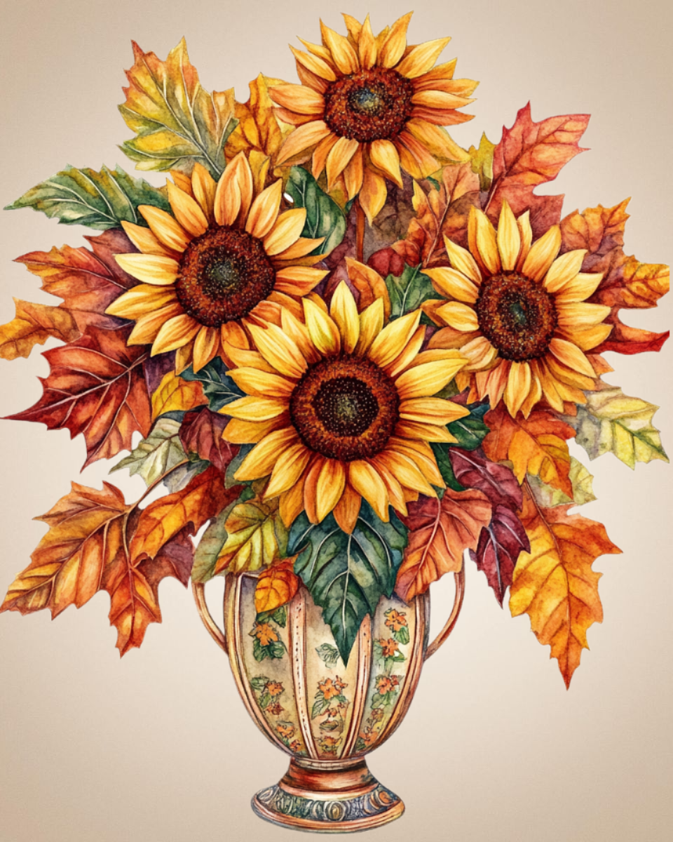 Fancy Vase of Sunflowers Diamond Art Kit