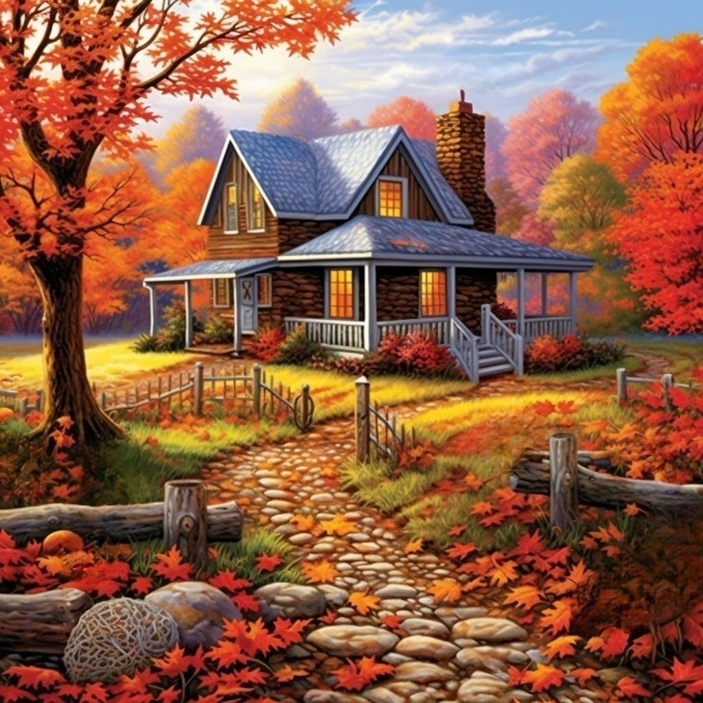 Farm House in Autumn Diamond Art Kit