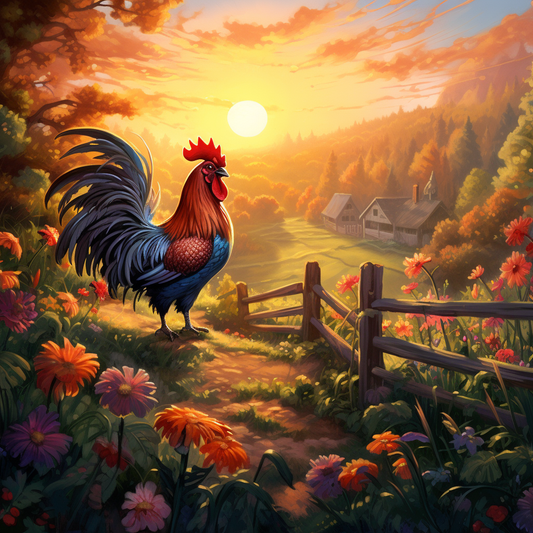 Farm Rooster Sunrise Diamond Art Kit