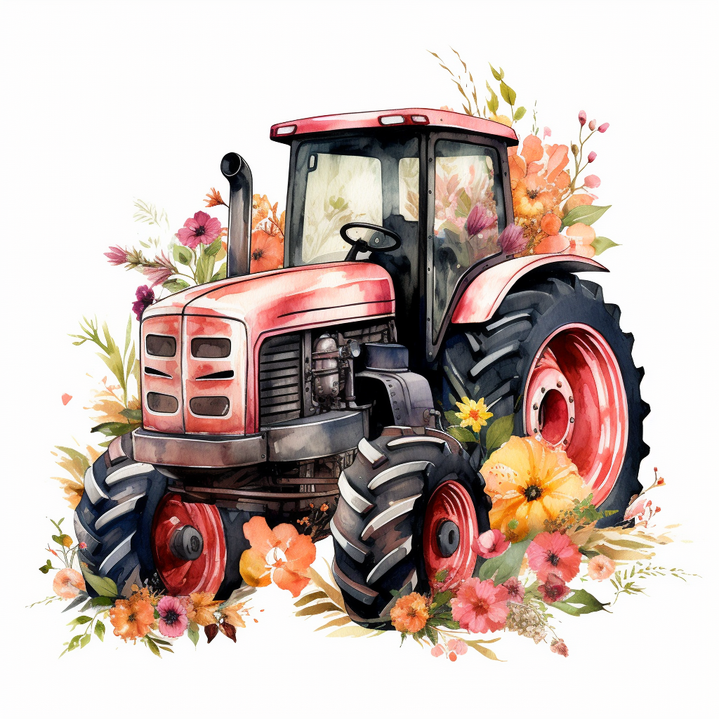 Farm Tractor in Flowers Diamond Art Kit