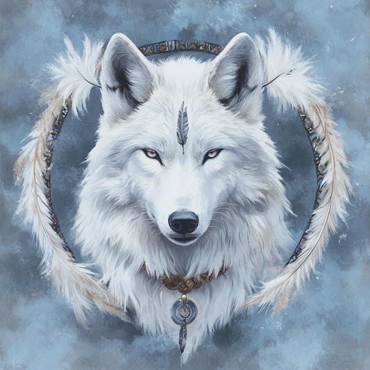 Feather Circle White Wolf Diamond Art Kit