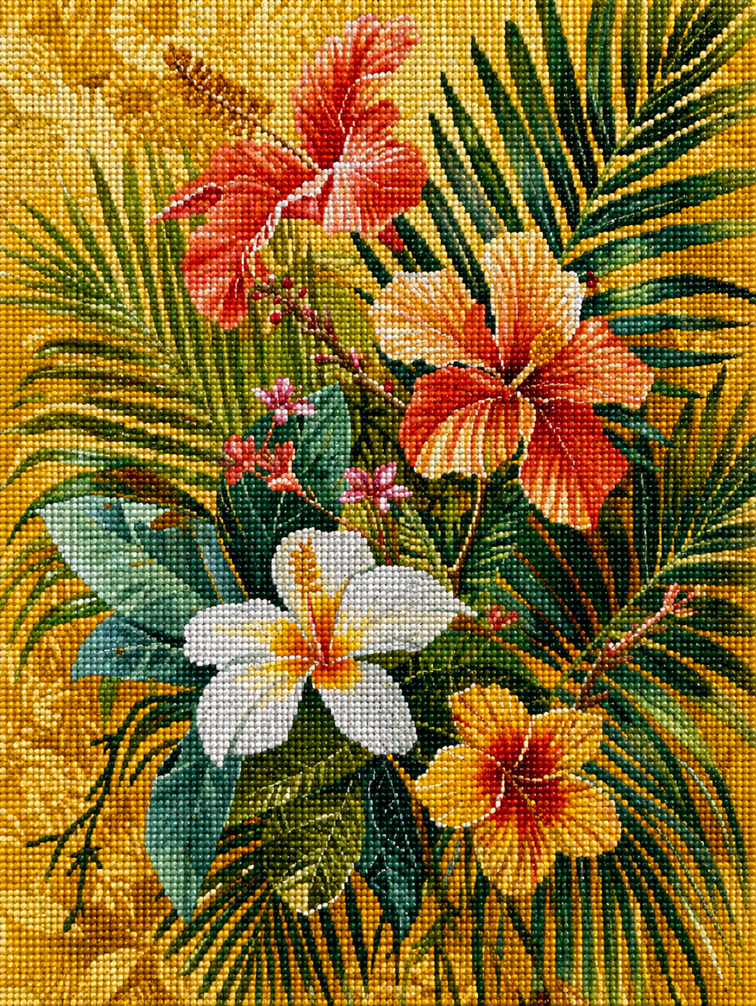 Ferns And Hibiscus Diamond Art Kit — diamond art kit canvas