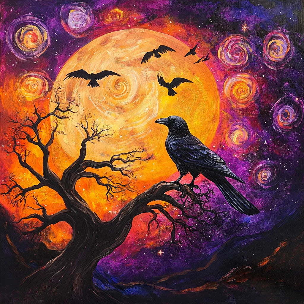 Fiery Moon Raven Diamond Art Kit