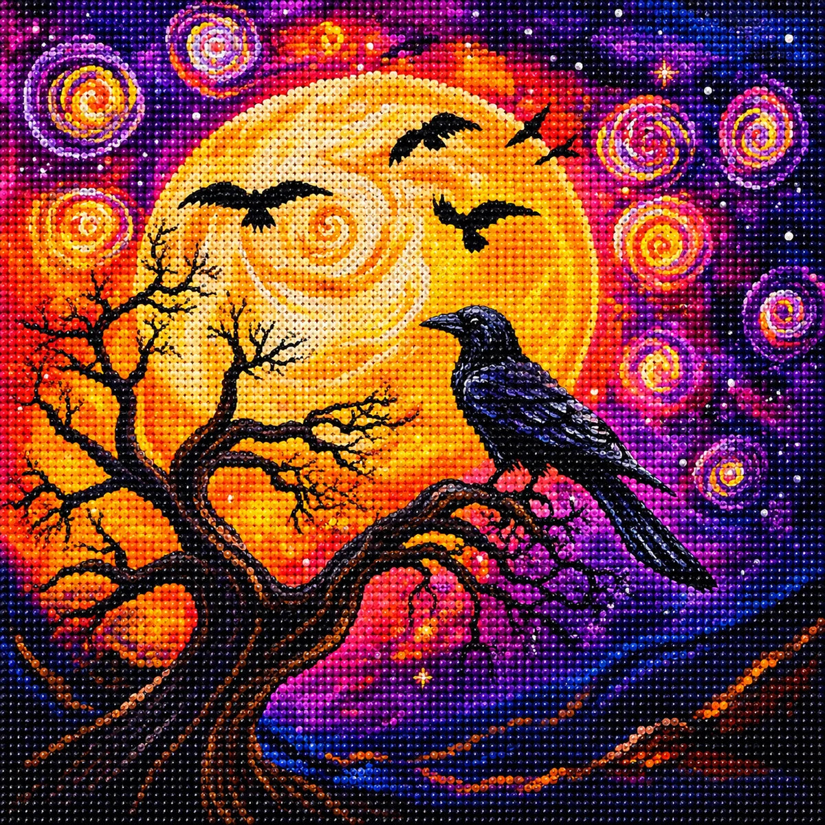 Fiery Moon Raven Diamond Art Kit