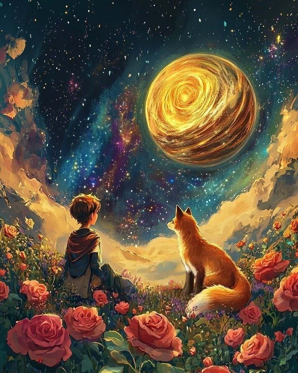 Abstract Moon Fox And Boy Diamond Art Kit