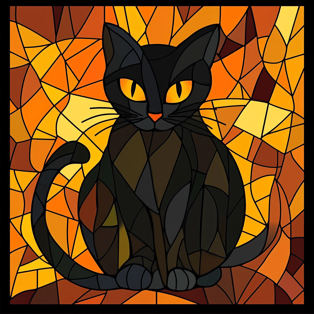 Abstract Yellow Eye Black Halloween Cat Diamond Art Kit