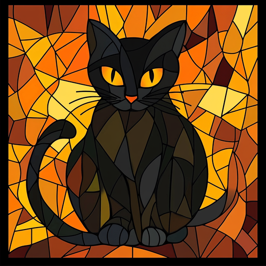 Abstract Yellow Eye Black Halloween Cat Diamond Art Kit