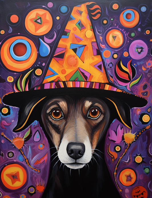 Abstract Witch Hat Puppy Diamond Art Kit