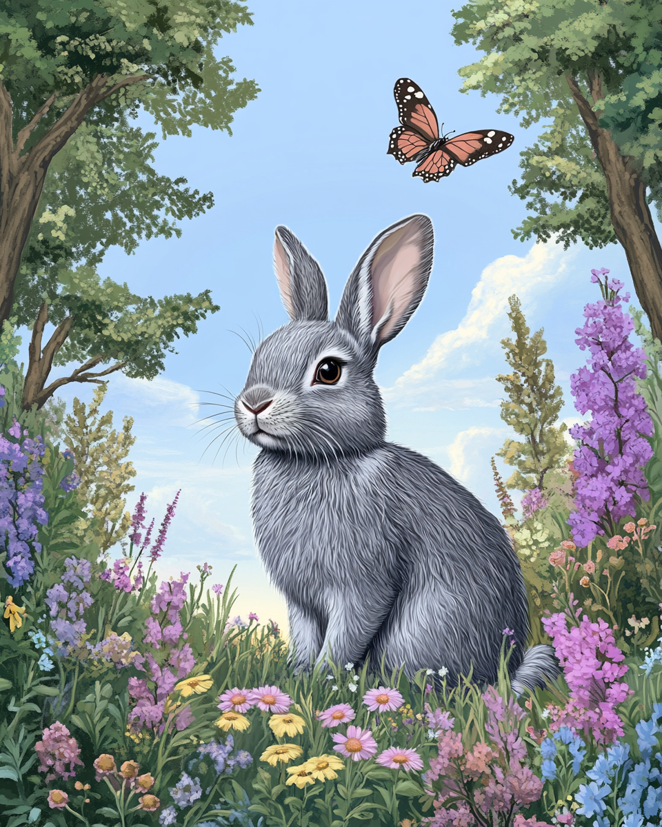 Gray Rabbit And Butterfly Diamond Art Kit