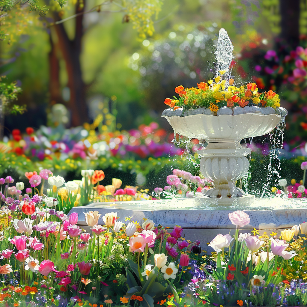 Colorful Flower Water Fountain Diamond Art Kit