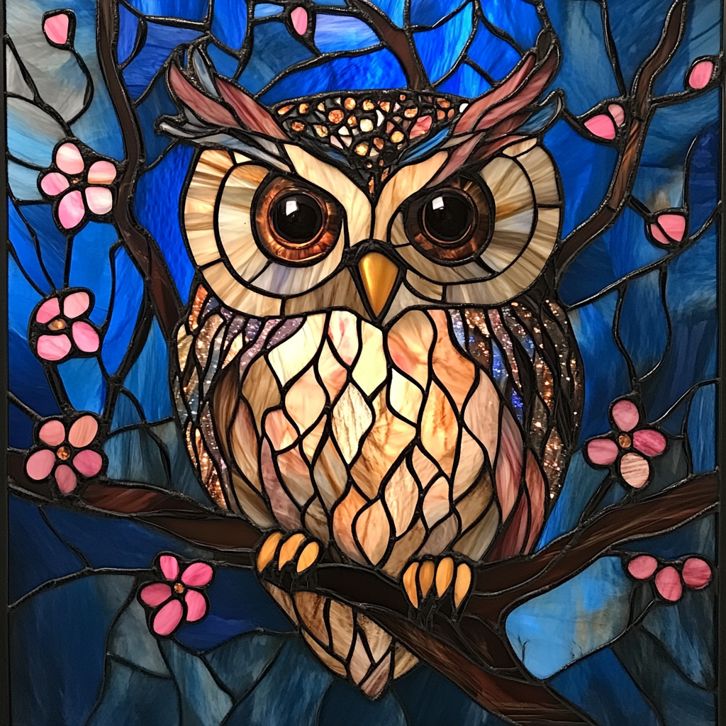 Blue Background Owl Abstract Diamond Art Kit