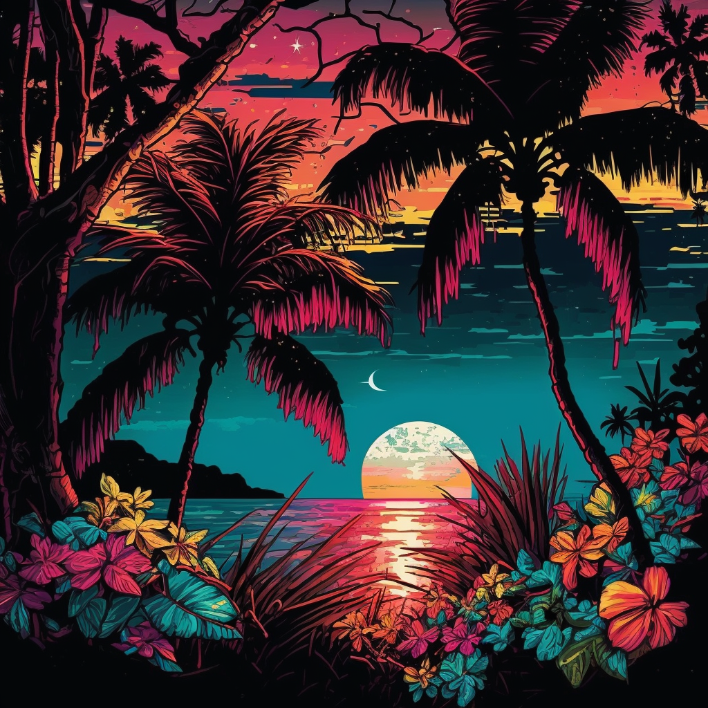 Sunset With Palm Trees Diamond Art Kit