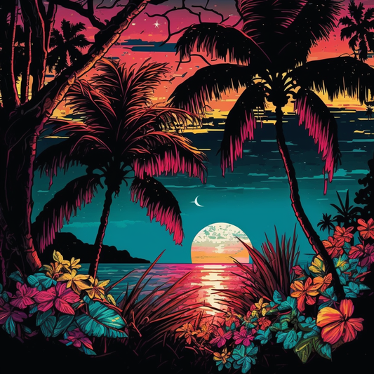 Sunset With Palm Trees Diamond Art Kit