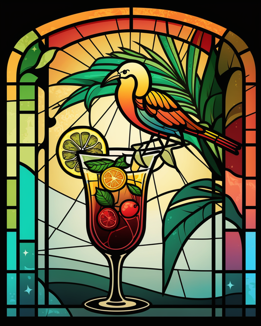 Abstract Tropical Drink And Bird Diamond Art Kit