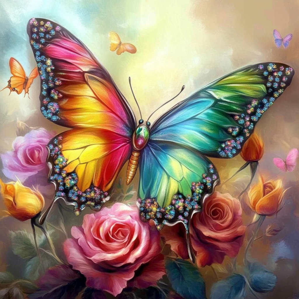 Roses Rainbow Butterfly Diamond Art Kit