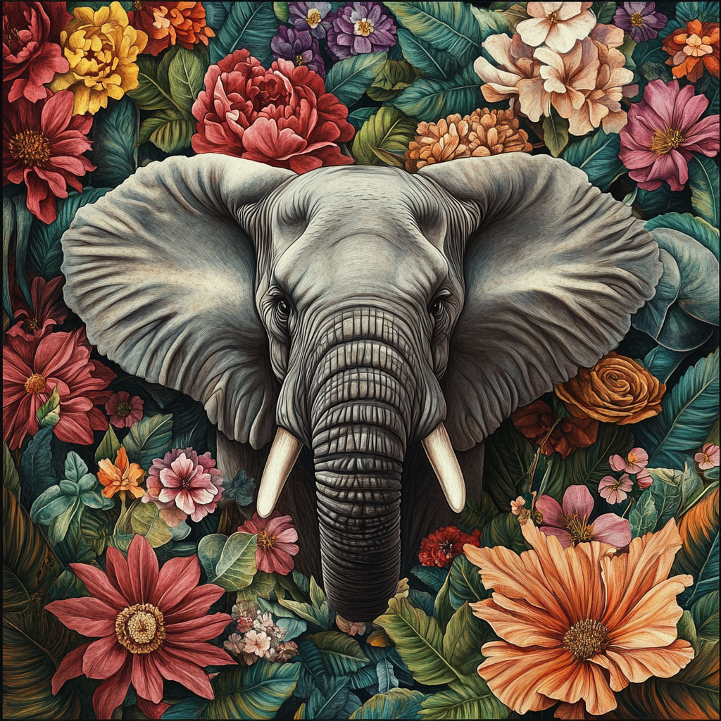 Flowers Elephant Diamond Art Kit