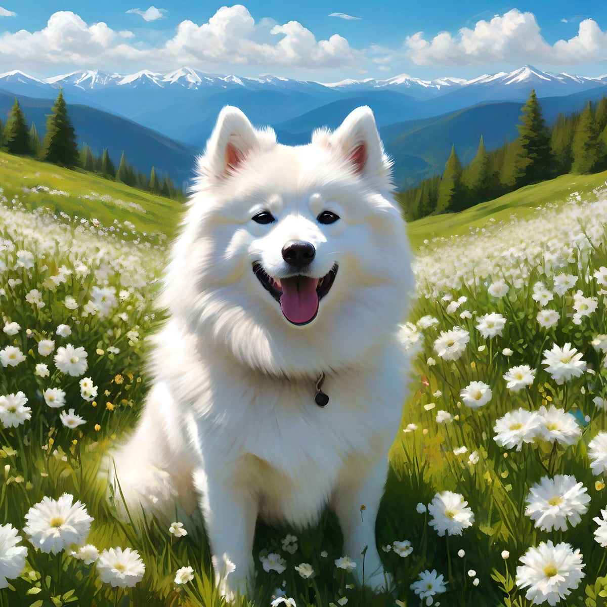 American Eskimo Dog In The Meadow Diamond Art Kit — diamond art kit canvas