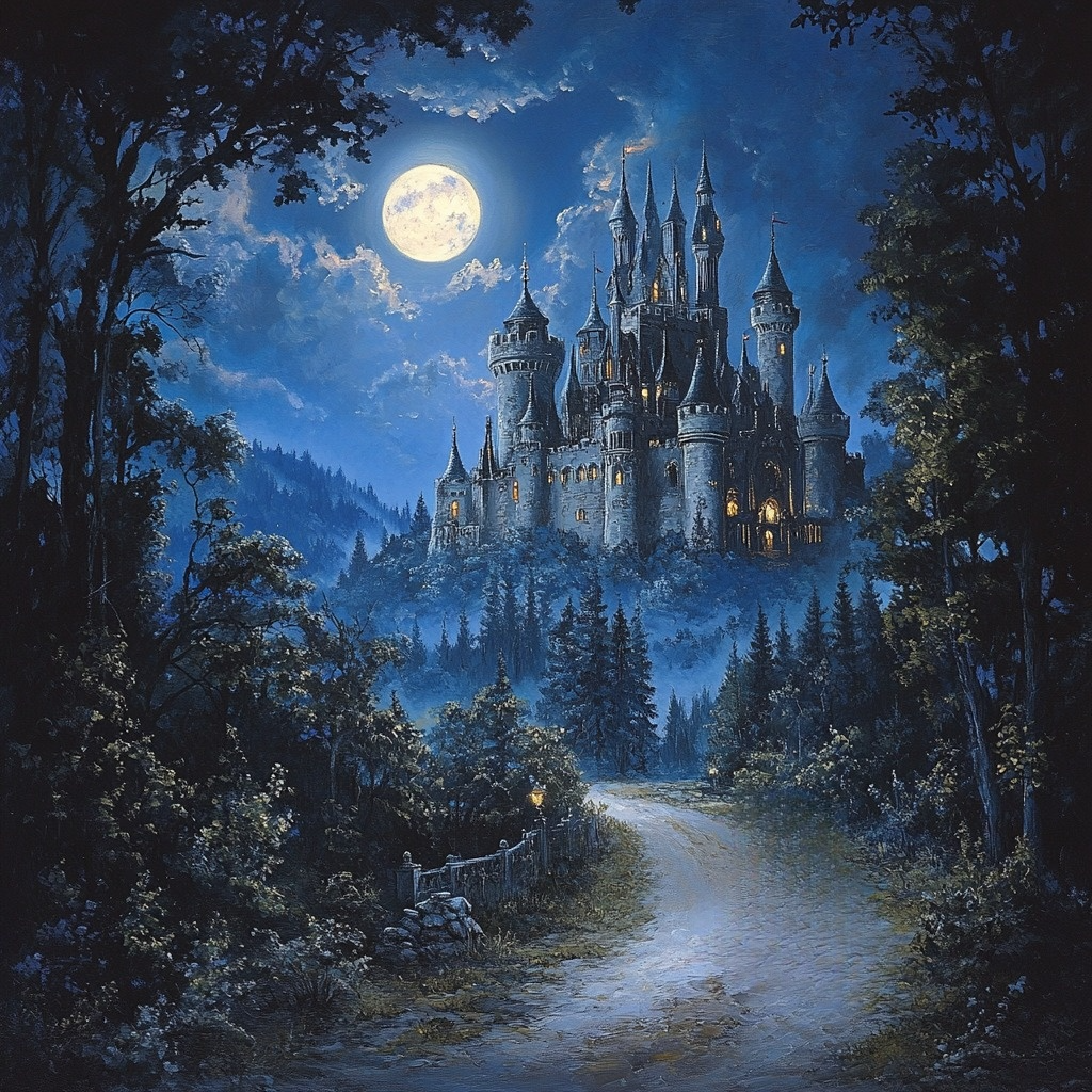 Blue Sky Full Moon Castle Diamond Art Kit