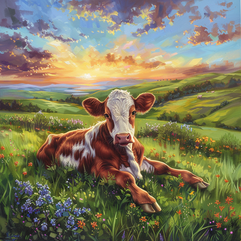 Flowery Meadow Calf Diamond Art Kit