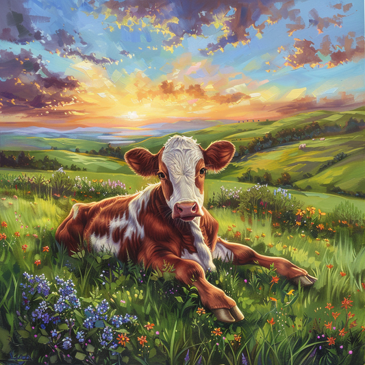 Flowery Meadow Calf Diamond Art Kit