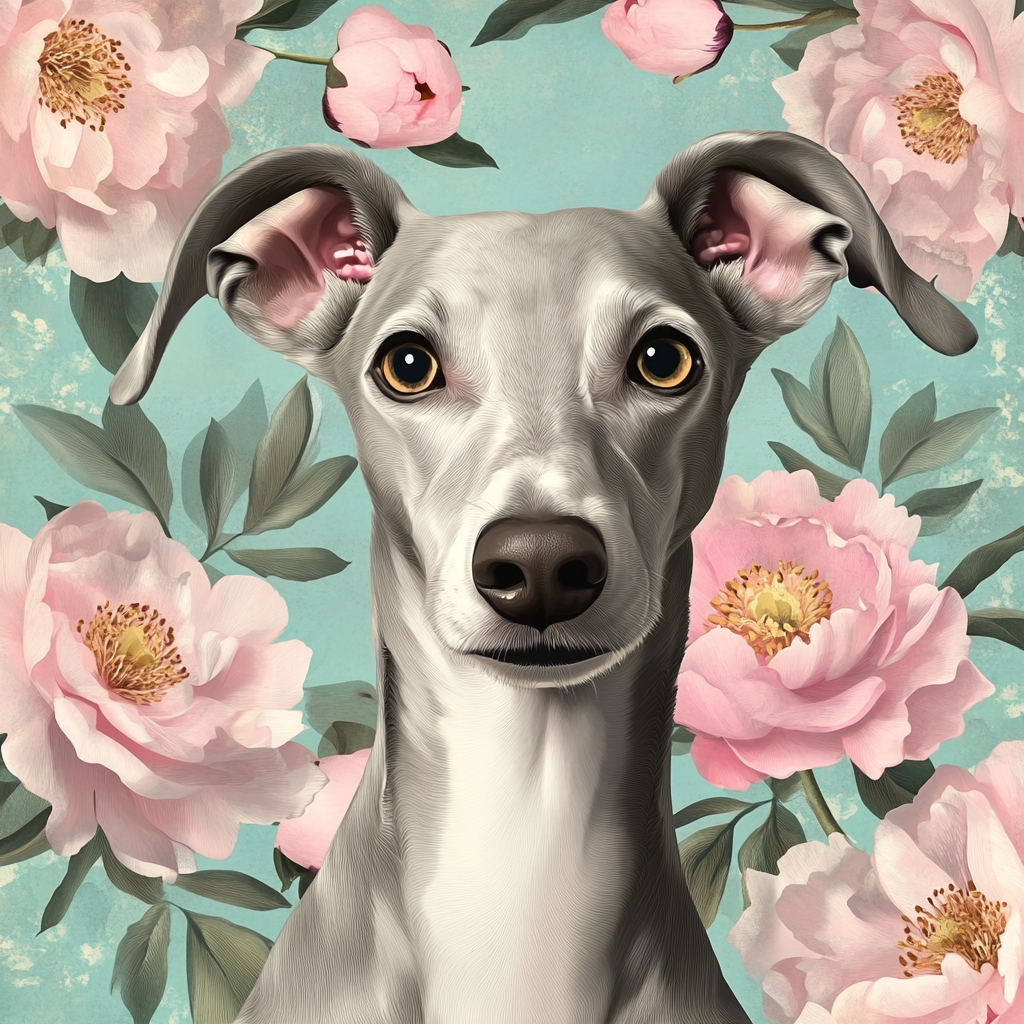 Light Grey Greyhound Flowers Diamond Art Kit