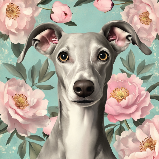 Light Grey Greyhound Flowers Diamond Art Kit