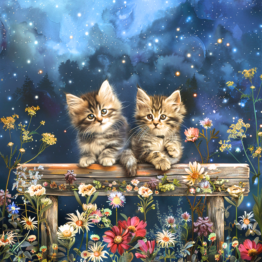 Striped Kittens Wood Bench Diamond Art Kit