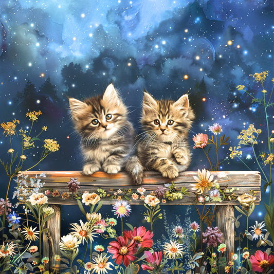 Striped Kittens Wood Bench Diamond Art Kit