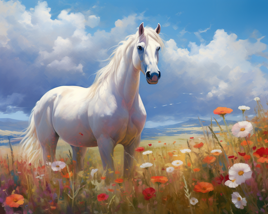 Blue Sky White Stallion Diamond Art Kit