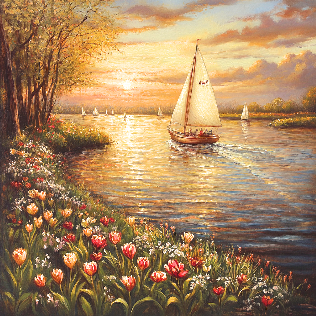 Orange Yellow Tulip Sailboat Diamond Art Kit
