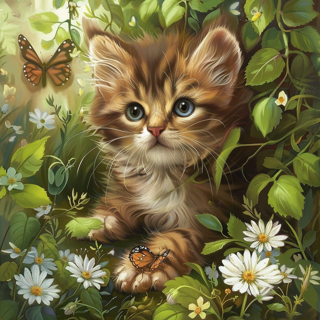 White Daisies Kitten Diamond Art Kit