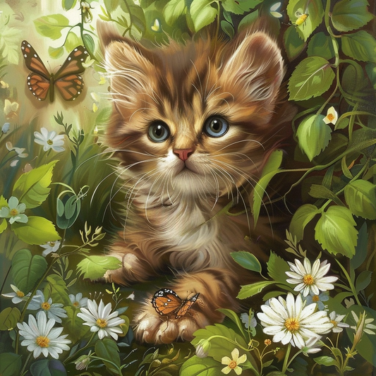 White Daisies Kitten Diamond Art Kit