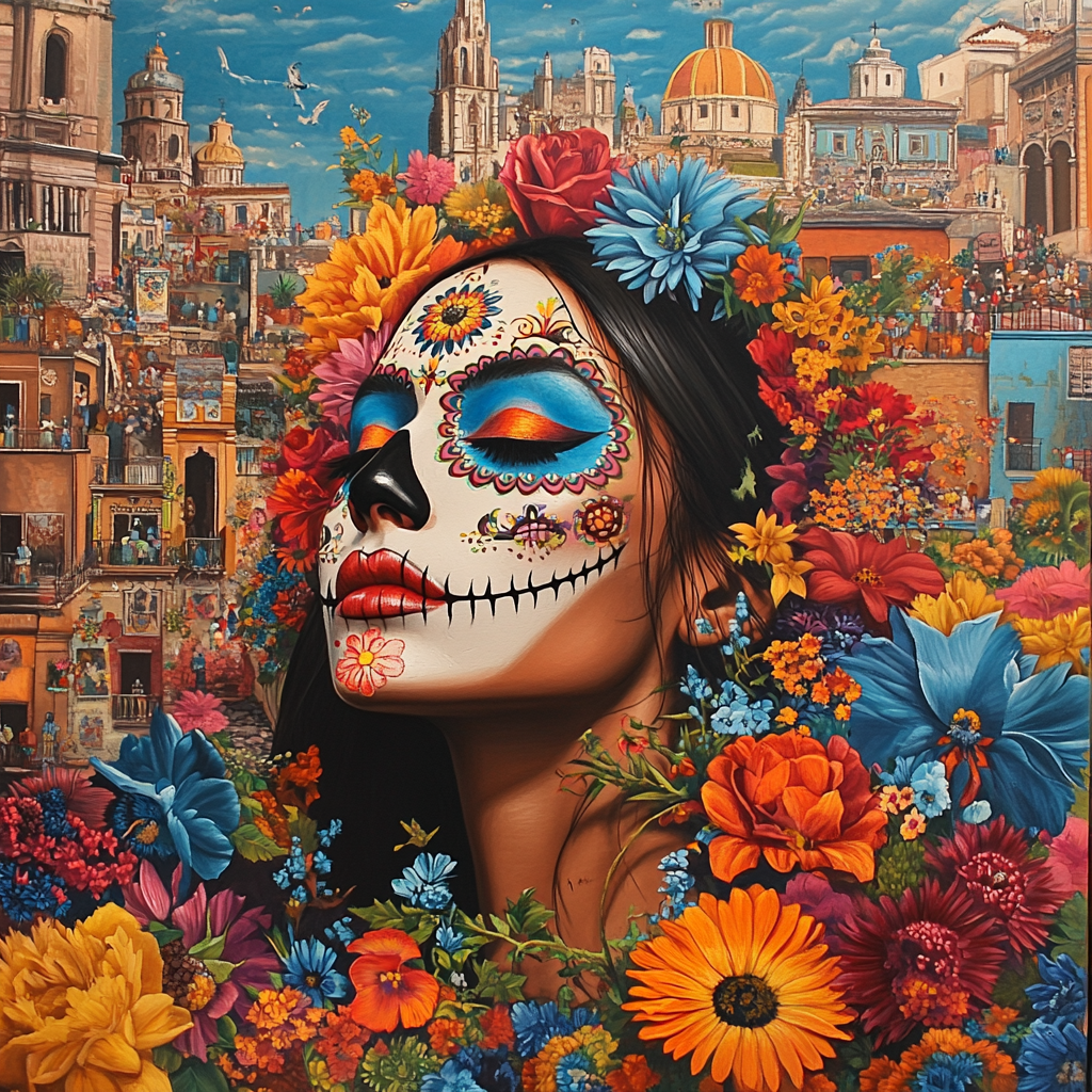 Bright Flowers Day Of The Dead Diamond Art Kit