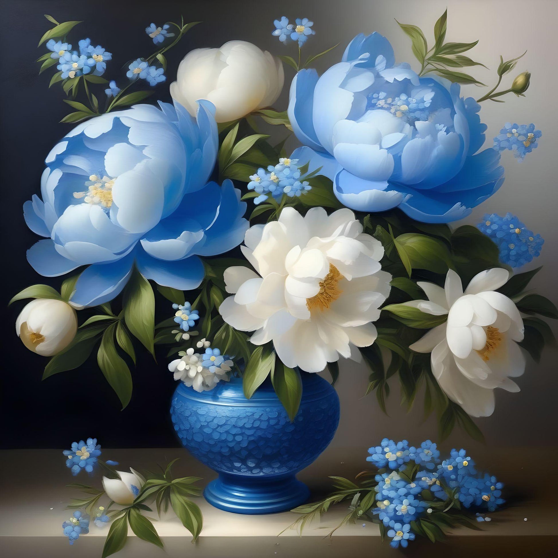 Blue Vase Of Blue And White Peonies Diamond Art Kit