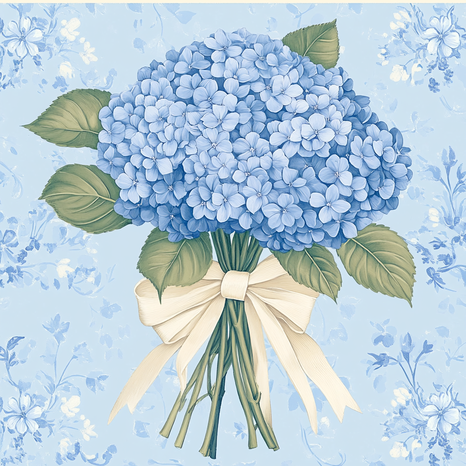 Cream Bow Hydrangea Bouquet Diamond Art Kit