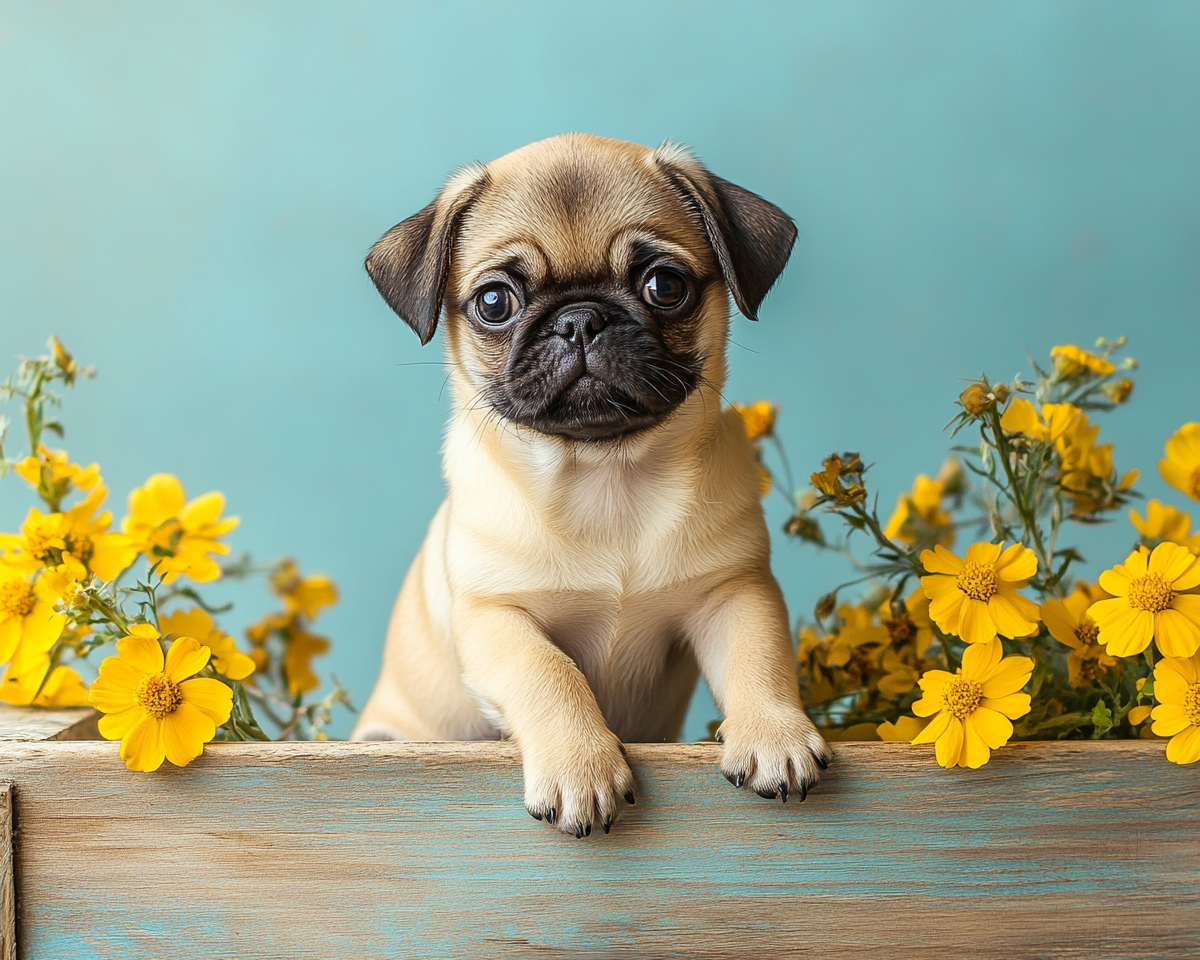 Yellow Flower Pug Puppy Diamond Art Kit