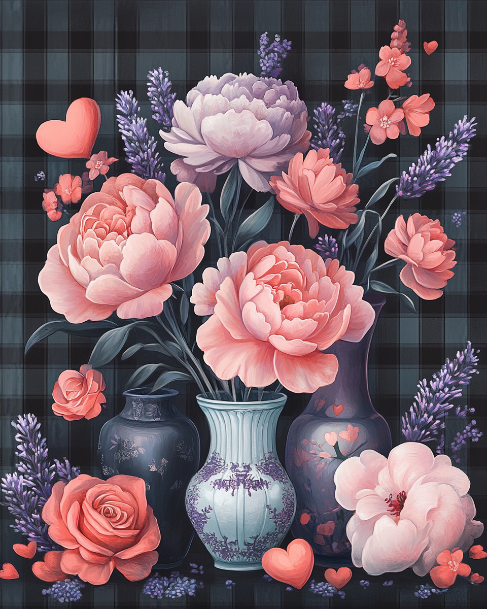 Pink And Purple Peony Vases Diamond Art Kit