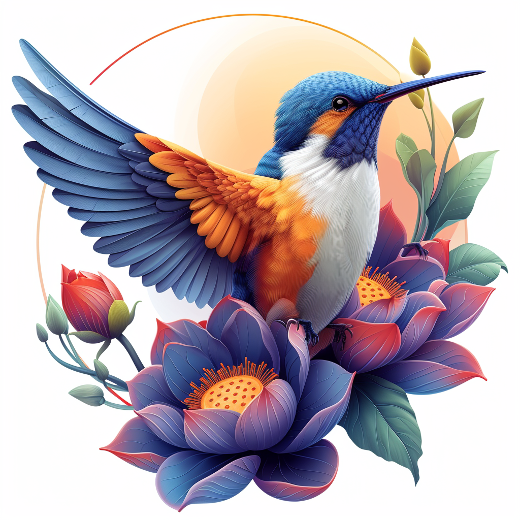 Purple Flower Blue Beak Hummingbird Diamond Art Kit