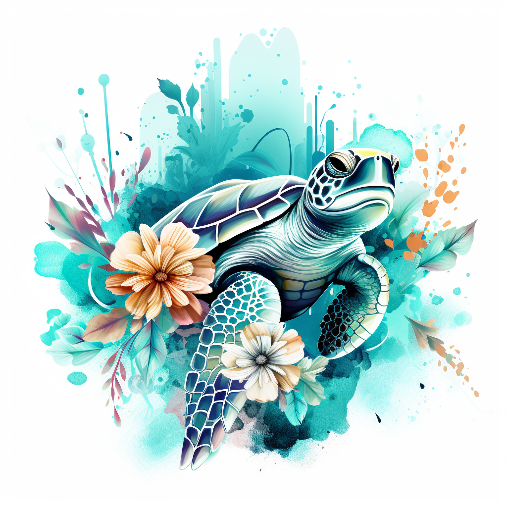 Two Flower Sea Turtle Diamond Art Kit
