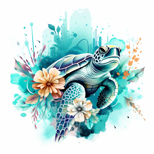 Two Flower Sea Turtle Diamond Art Kit